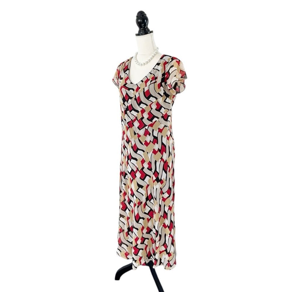 Jones New York Women’s Multicolored Silk Flutter Sleeve Slipover Dress Size 14P - Picture 3 of 15